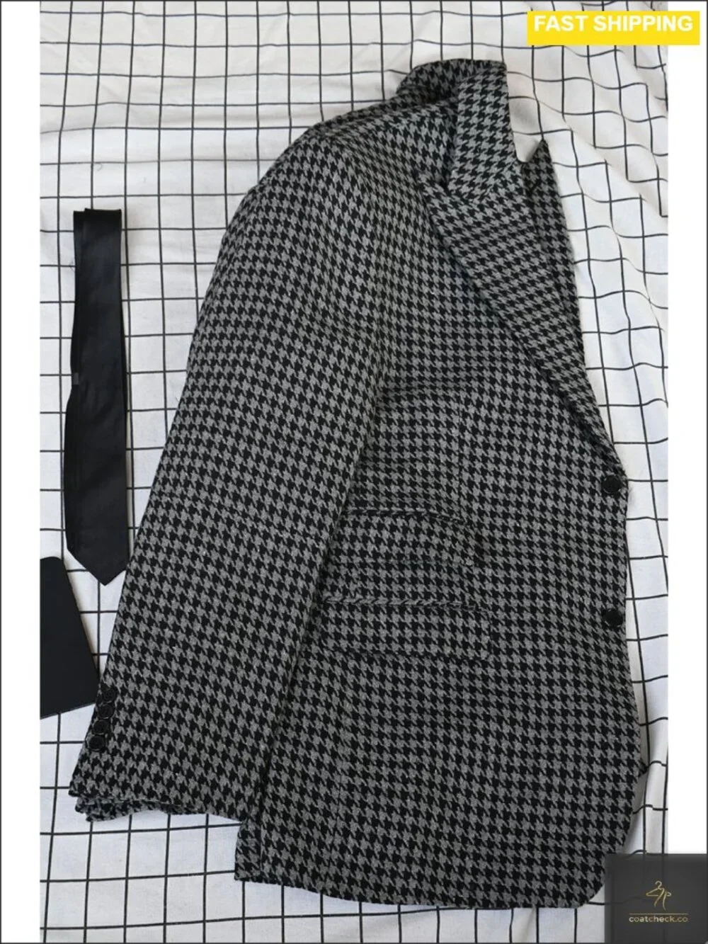 Men's Houndstooth Blazer Slim Fit One Button Peak Lapel Wedding Prom Party